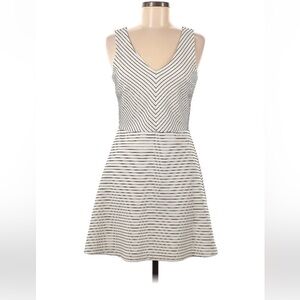 Loft White Black Stripes Double V Neck Dress Fit n Flare